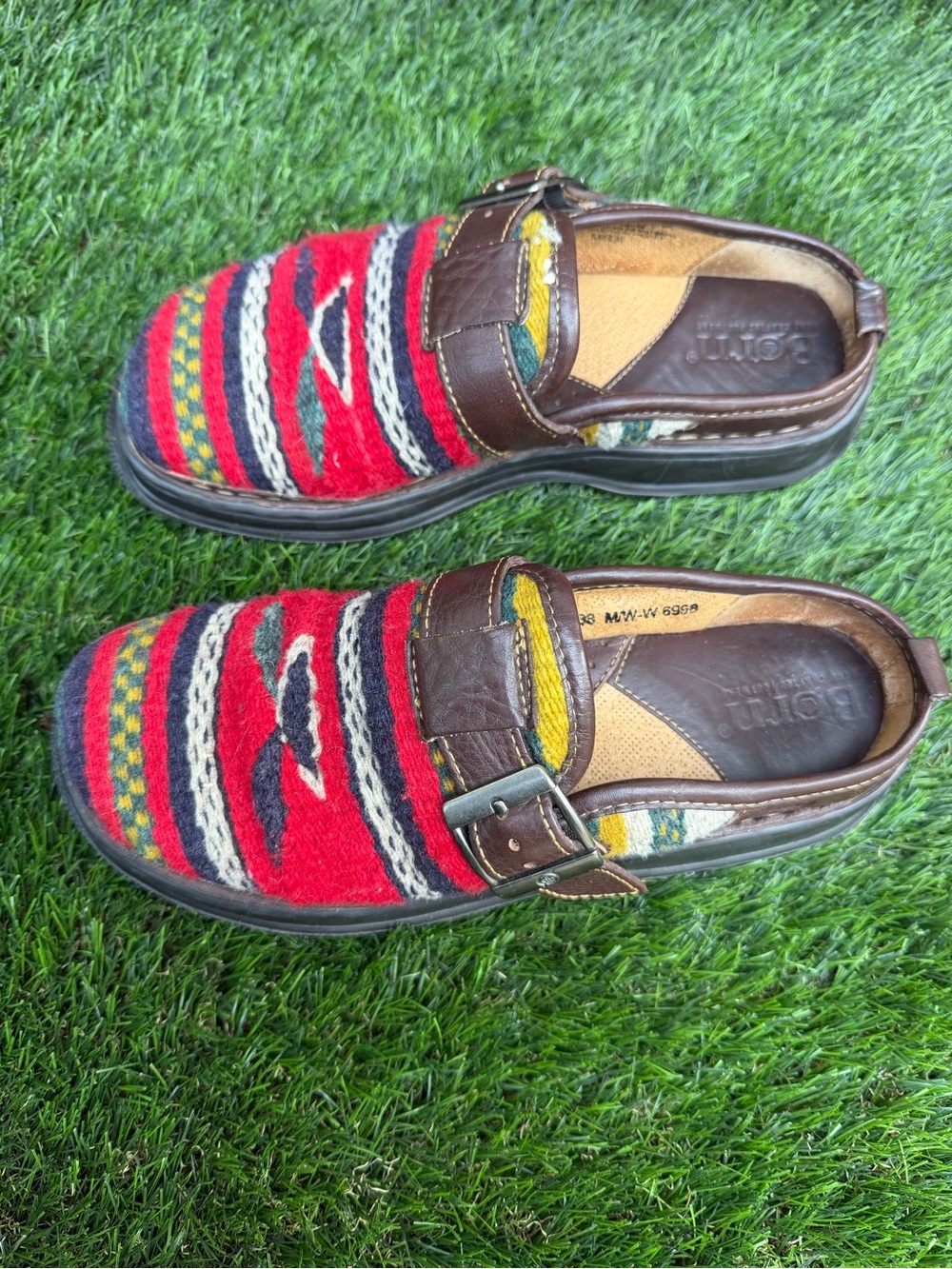 Born Women’s Southwest Aztec Wool Blanket Leather Buckle Shoes Mexico - Picture 3 of 7